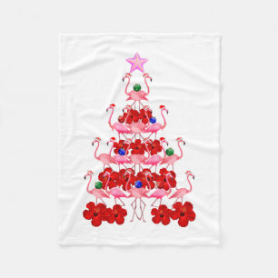 Santa Pink Flamingo Christmas Tree Fleece Blanket