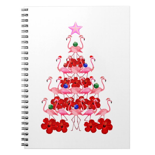 Santa Pink Flamingo Christmas Tree Notebook (Front)