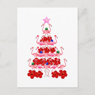 Santa Pink Flamingo Christmas Tree Postcard