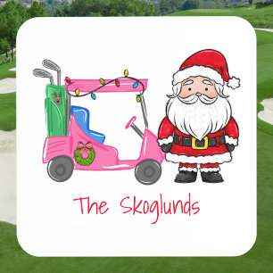 Santa Pink Golf Cart Christmas Custom Golfer Coaster
