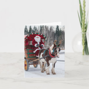 Santa Pinto Draught Horse Antlers Red Green Wagon  Card