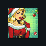 Santa Pinup: Pop Art Glam Canvas Print<br><div class="desc">A playful pop art take on the classic pinup girl,  this glamourous blonde rocks a Santa suit with vintage flair. Her bold red lips,  festive lollipop,  and retro vibe bring a cheeky,  modern twist to holiday pinup style.</div>