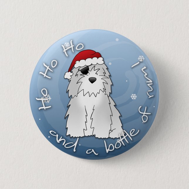 Santa Pirate Old English Sheepdog 6 Cm Round Badge (Front)