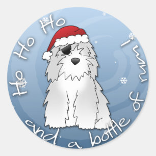 Santa Pirate Old English Sheepdog Classic Round Sticker