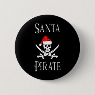 Santa Pirate Skull Swords Christmas Hat Boating Lo 6 Cm Round Badge