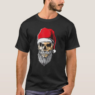 Santa Pirate Skull With Santas Hat Xmas Beard T-Shirt