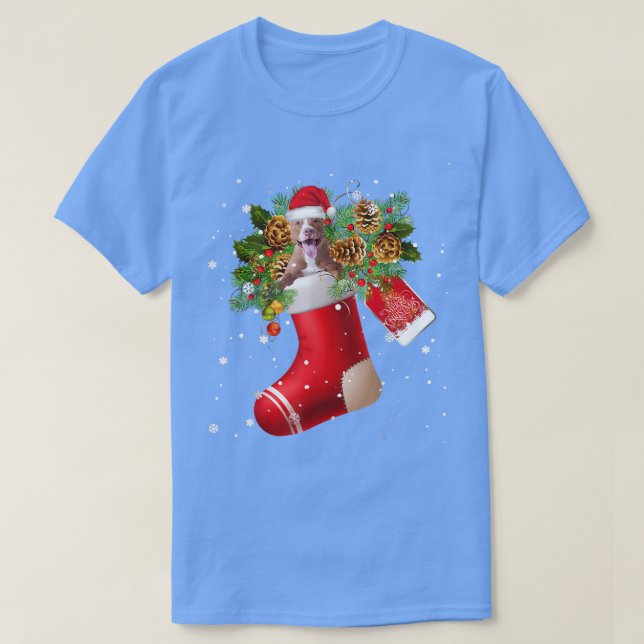 Santa Pitbull In Christmas Sock Pajama  T-Shirt (Design Front)