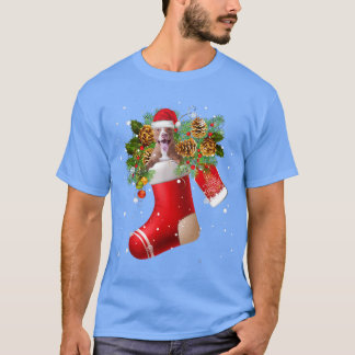 Santa Pitbull In Christmas Sock Pajama  T-Shirt
