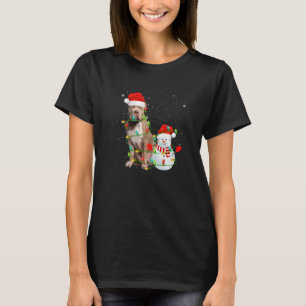 Santa Pitbull Terrier Dog Snowman Xmas Tree Lights T-Shirt