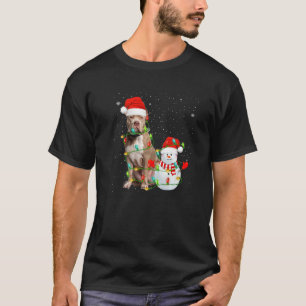 Santa Pitbull Terrier Dog Snowman Xmas Tree Lights T-Shirt