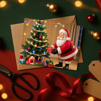 Santa Placing Gifts Under the Tree Christmas Card