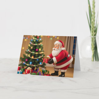 Santa Placing Gifts Under the Tree Christmas Card