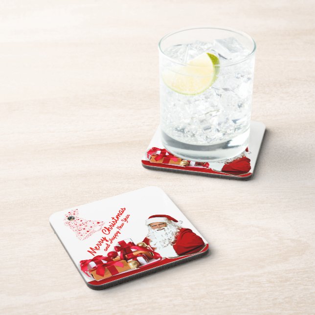 Santa Plastic coasters with cork back - set of 6 (Right Side)
