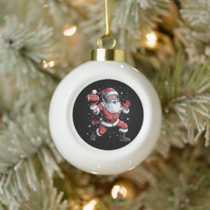 Santa Playing American Football Christmas  Ceramic Ball Christmas Ornament