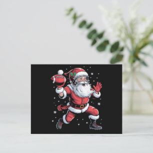 Santa Playing American Football Christmas  Holiday Postcard