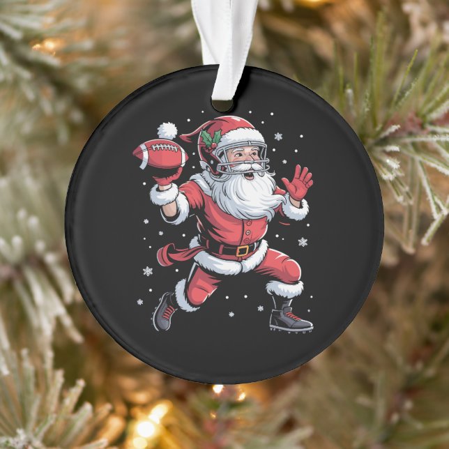 Santa Playing American Football Christmas  Ornament (Tree)