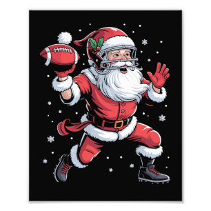 Santa Playing American Football Christmas  Photo Print