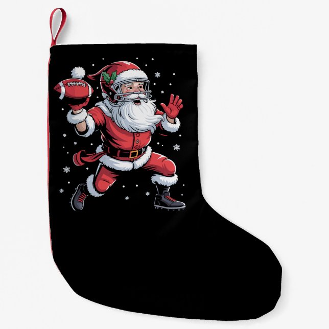 Santa Playing American Football Christmas  Small Christmas Stocking (Front)