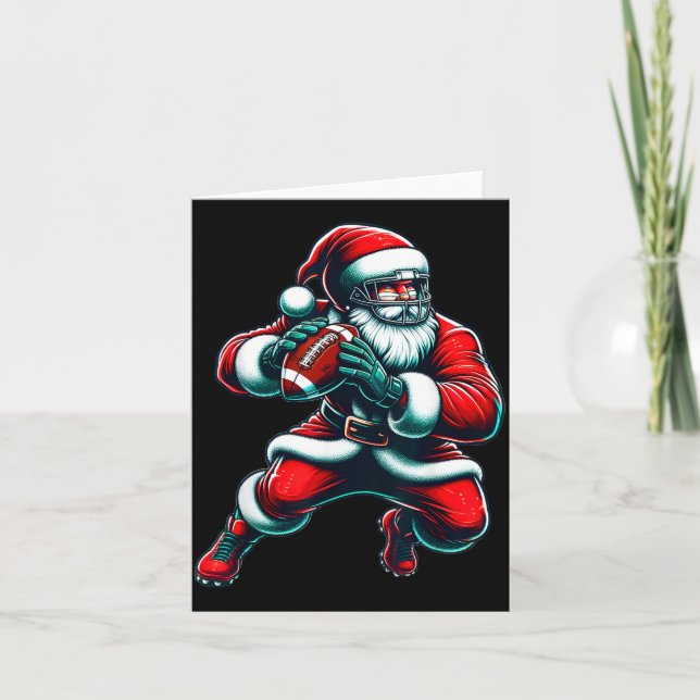 Santa Playing American Football Christmas Women Me Card (Front)