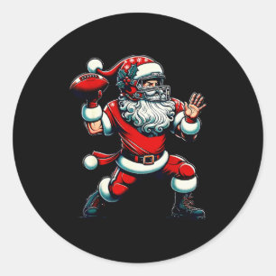 Santa Playing American Football Christmas Women Me Classic Round Sticker