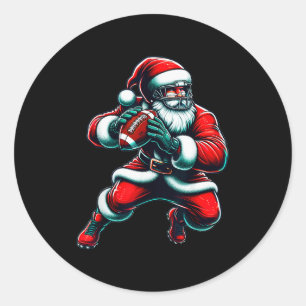 Santa Playing American Football Christmas Women Me Classic Round Sticker