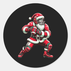 Santa Playing American Football Christmas Women Me Classic Round Sticker