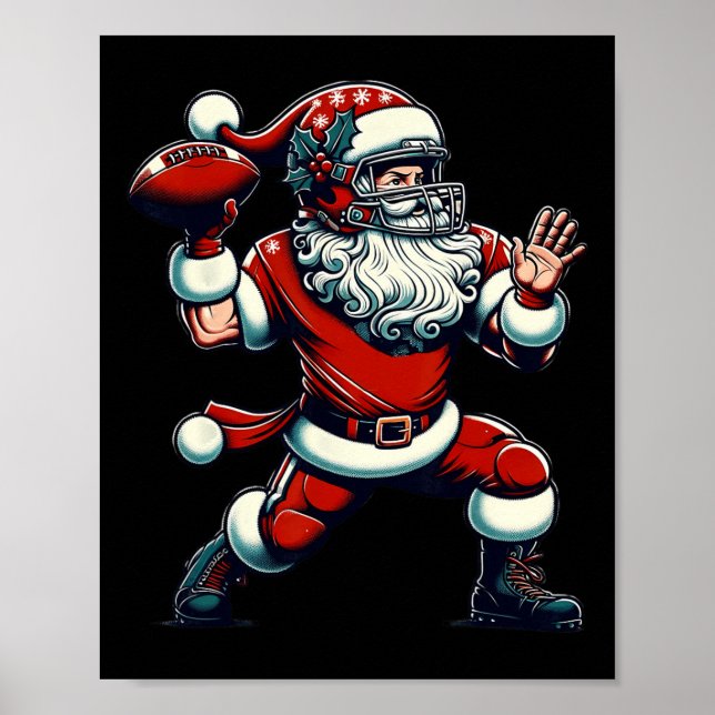 Santa Playing American Football Christmas Women Me Poster (Front)