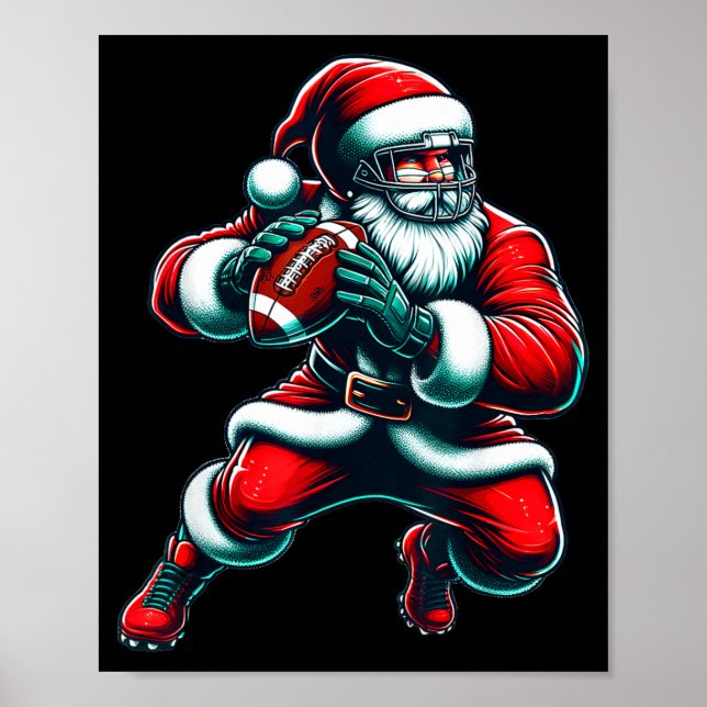Santa Playing American Football Christmas Women Me Poster (Front)