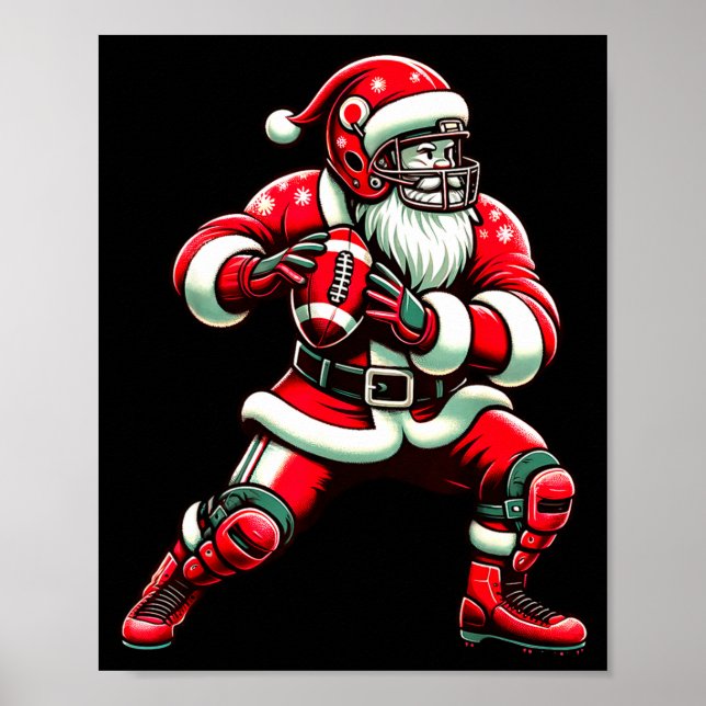 Santa Playing American Football Christmas Women Me Poster (Front)