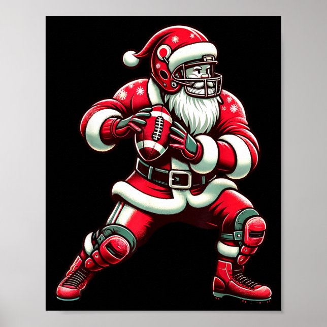 Santa Playing American Football Christmas Women Me Poster (Front)