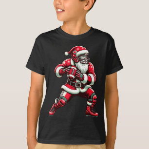 Santa Playing American Football Christmas Women Me T-Shirt