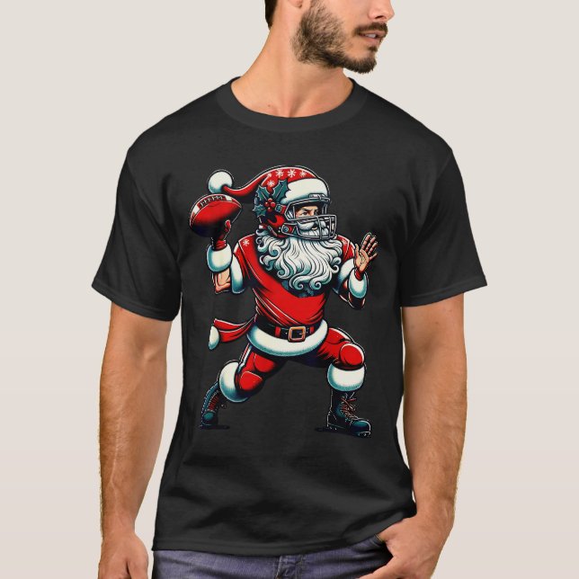 Santa Playing American Football Christmas Women Me T-Shirt (Front)
