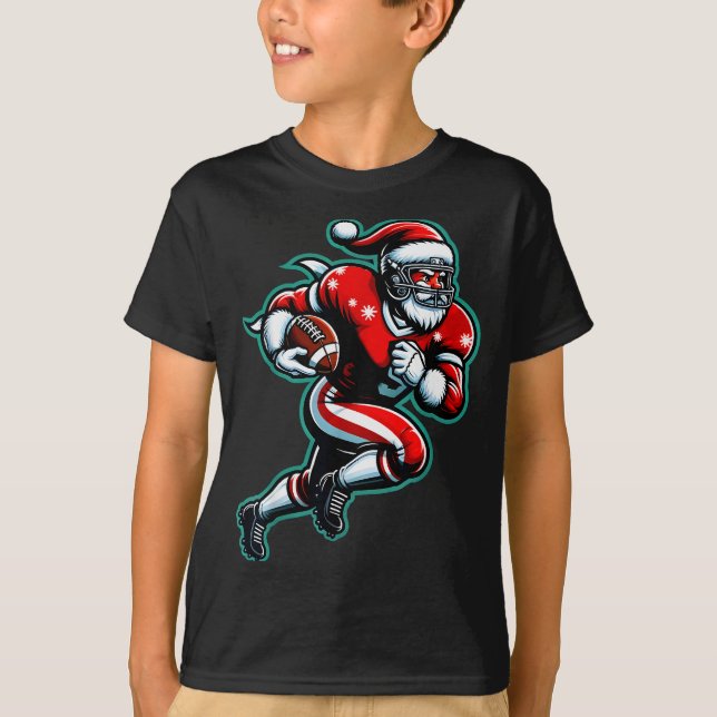 Santa Playing American Football Christmas Women Me T-Shirt (Front)