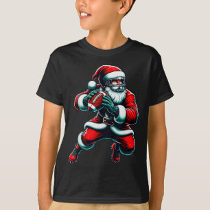 Santa Playing American Football Christmas Women Me T-Shirt