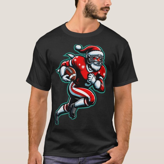 Santa Playing American Football Christmas Women Me T-Shirt (Front)
