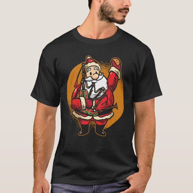 Santa Playing Bagpipes - Bagpipe Scottish Music T-Shirt (Front)