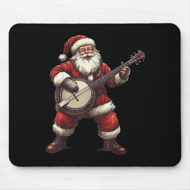 Santa Playing Banjo Funny Banjo Player Bluegr Chri Mouse Pad (Front)