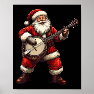 Santa Playing Banjo Funny Banjo Player Bluegr Chri Poster