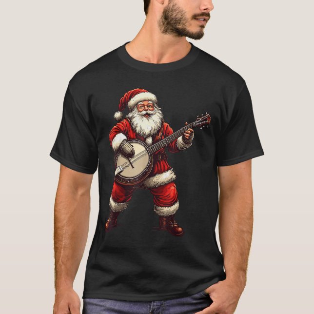 Santa Playing Banjo Funny Banjo Player Bluegr Chri T-Shirt (Front)