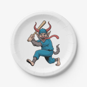 Santa Playing Baseball Christmas Baseball Player Paper Plate