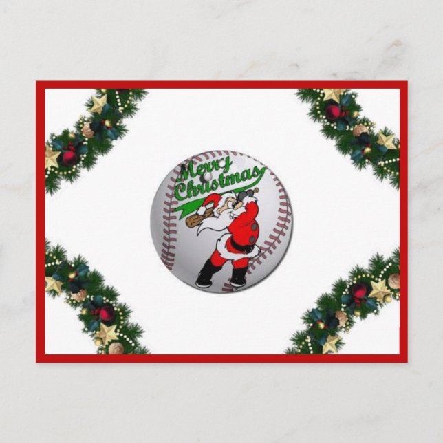 Santa Playing Baseball Christmas Postcard (Front)