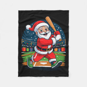 Santa Playing Baseball Funny Holiday Christmas Xma Fleece Blanket