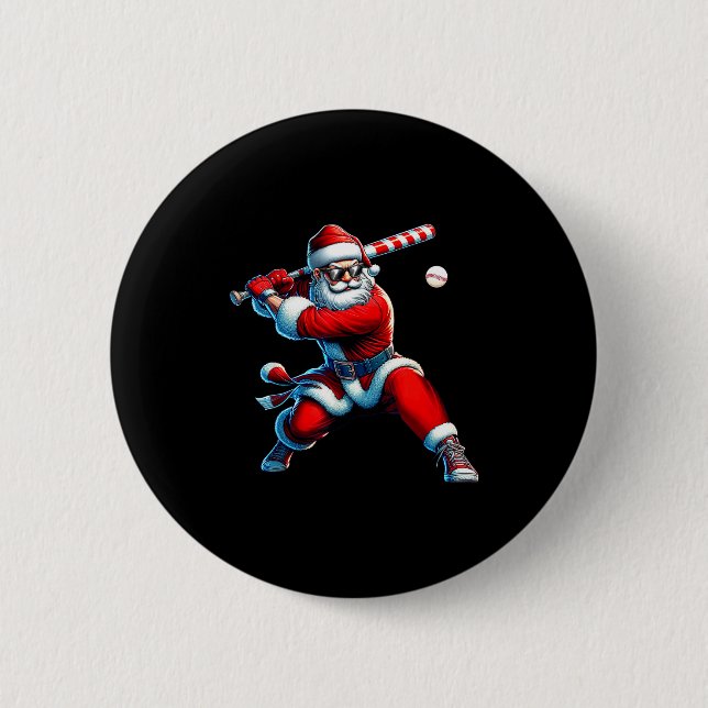 Santa Playing Baseball Men Boys Christmas Baseball 6 Cm Round Badge (Front)