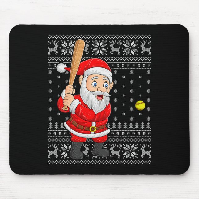 Santa Playing Baseball Softball Ugly Christmas Swe Mouse Pad (Front)