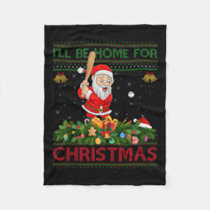 Santa Playing Baseball Ugly Xmas Sweater Style Chr Fleece Blanket