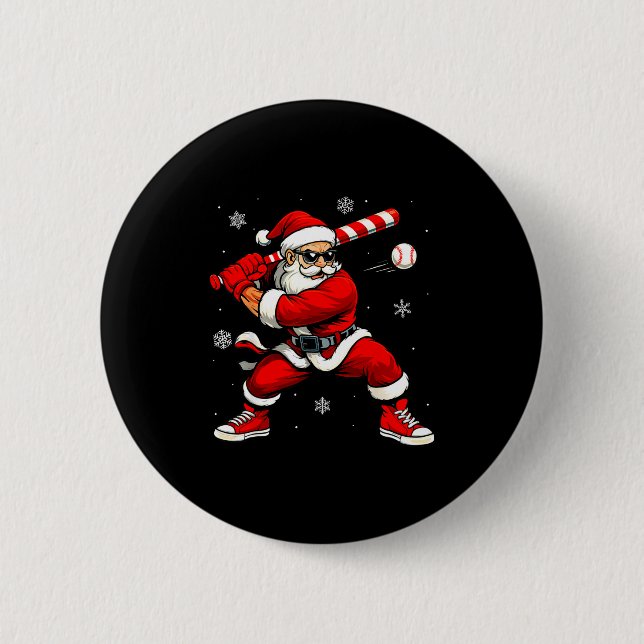 Santa Playing Baseball Xmas Funny Christmas Baseba 6 Cm Round Badge (Front)