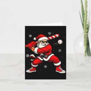 Santa Playing Baseball Xmas Funny Christmas Baseba Card