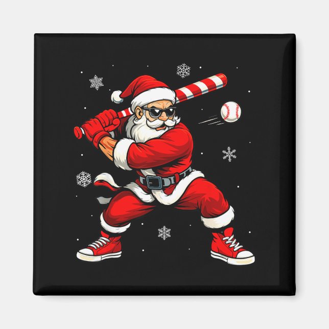 Santa Playing Baseball Xmas Funny Christmas Baseba Magnet (Front)