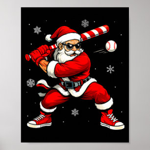 Santa Playing Baseball Xmas Funny Christmas Baseba Poster