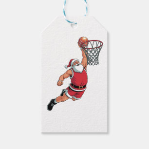 Santa Playing Basketball Christmas Sport Lovers Gift Tags